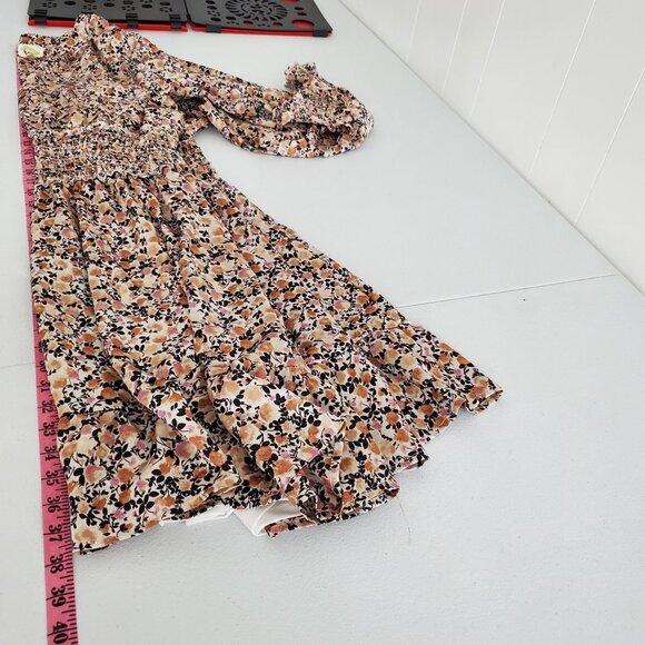Fig & Flower Womens Silky Floral Long Sleeve Smocked Waist Dress XL S Slit Neck - Picture 10 of 12